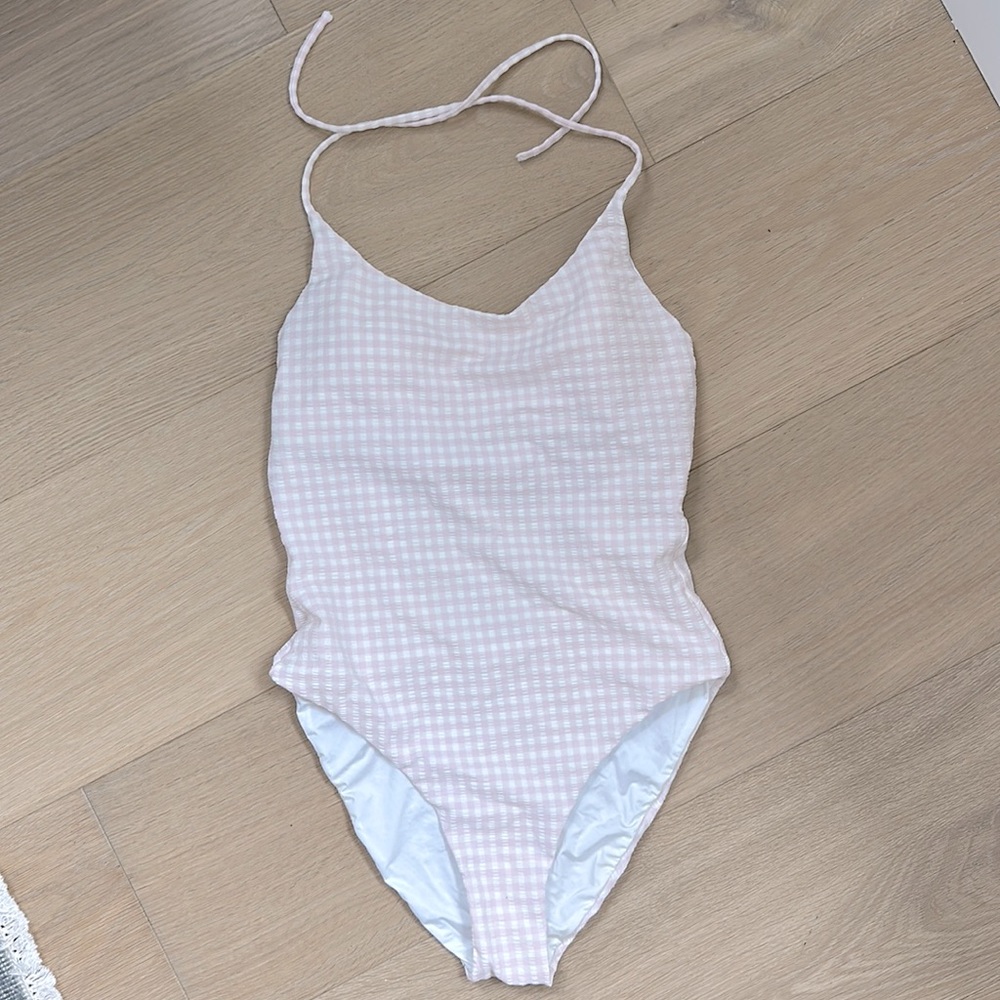 Onia pink and white one piece swim suit
